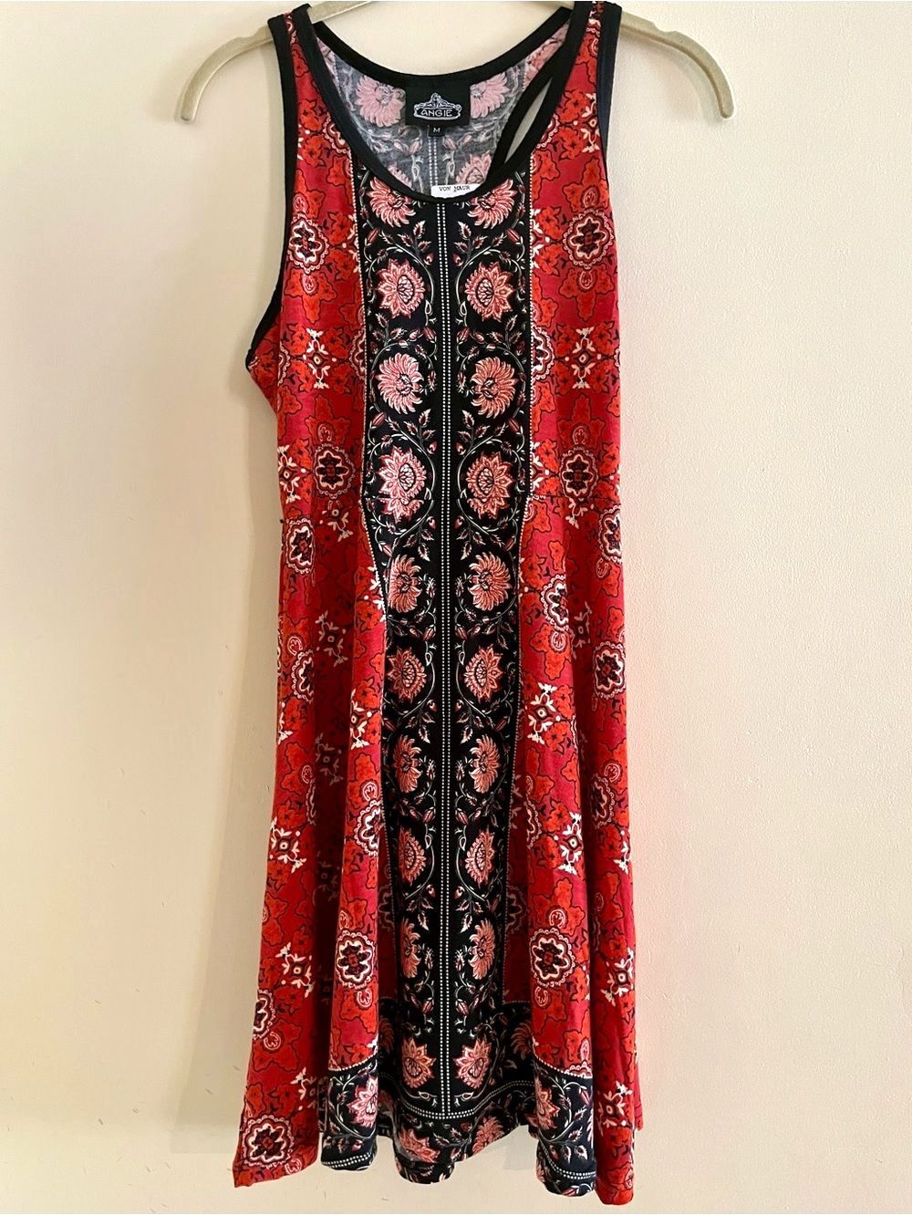 Angie M Floral Mini Tank Dress Red Black Boho Festival Travel Casual